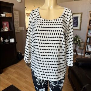 Brixon Ivy brown & white 3/4 roll tab sleeves blouse-size M